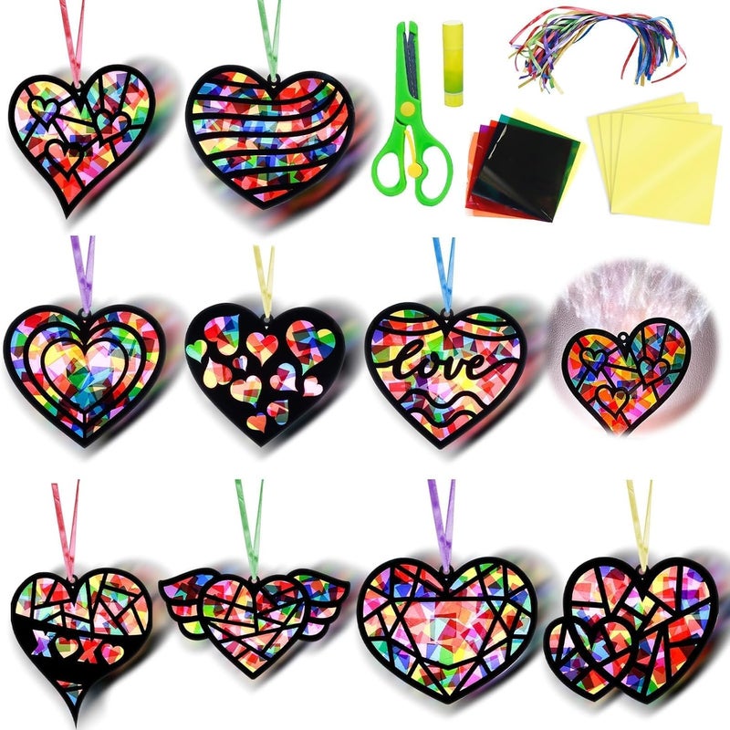 EggSun 36 Sets Valentine's Day Suncatchers Craft Kit for Kids Ornaments Stained Glass Effect Window Arts and Crafts Kit for Classroom Holiday Birthday Projects Home Favors Decorations Ages 4 8 12 - Image 1